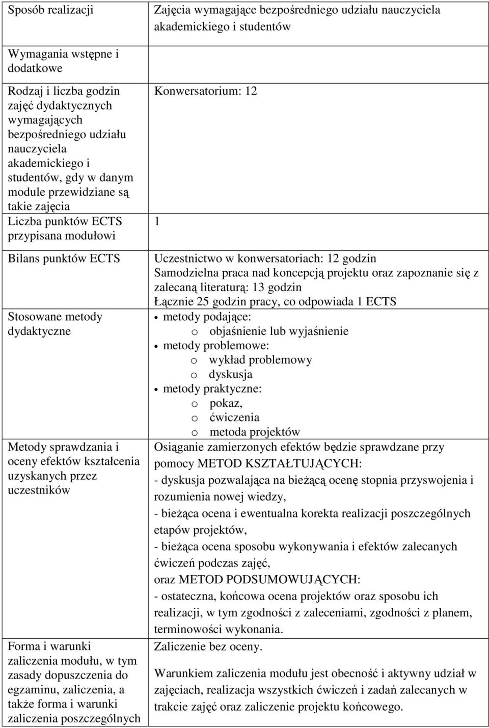sprawdzania i oceny efektów kształcenia uzyskanych przez uczestników Forma i warunki zaliczenia modułu, w tym zasady dopuszczenia do egzaminu, zaliczenia, a także forma i warunki zaliczenia