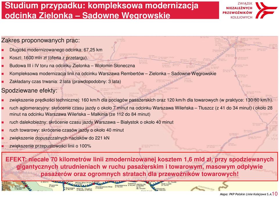 lata) Spodziewane efekty: zwiększenie prędkości technicznej: 160 km/h dla pociągów pasażerskich oraz 120 km/h dla towarowych (w praktyce: 130/80 km/h).