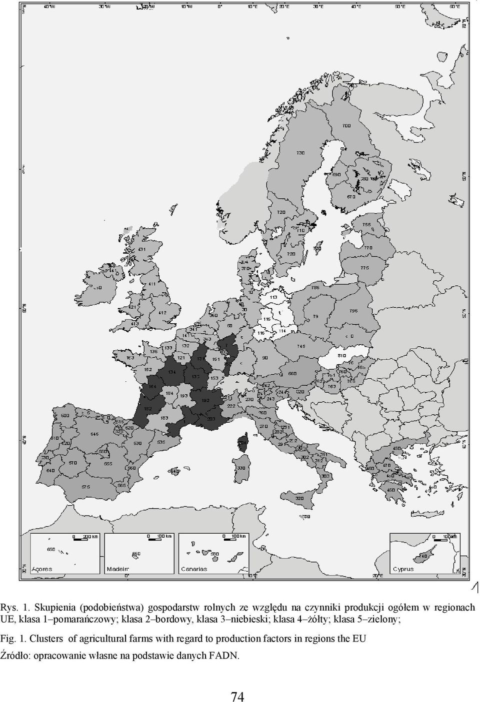 regionach UE, klasa 1 pomarańczowy; klasa 2 bordowy, klasa 3 niebieski; klasa 4 żółty;