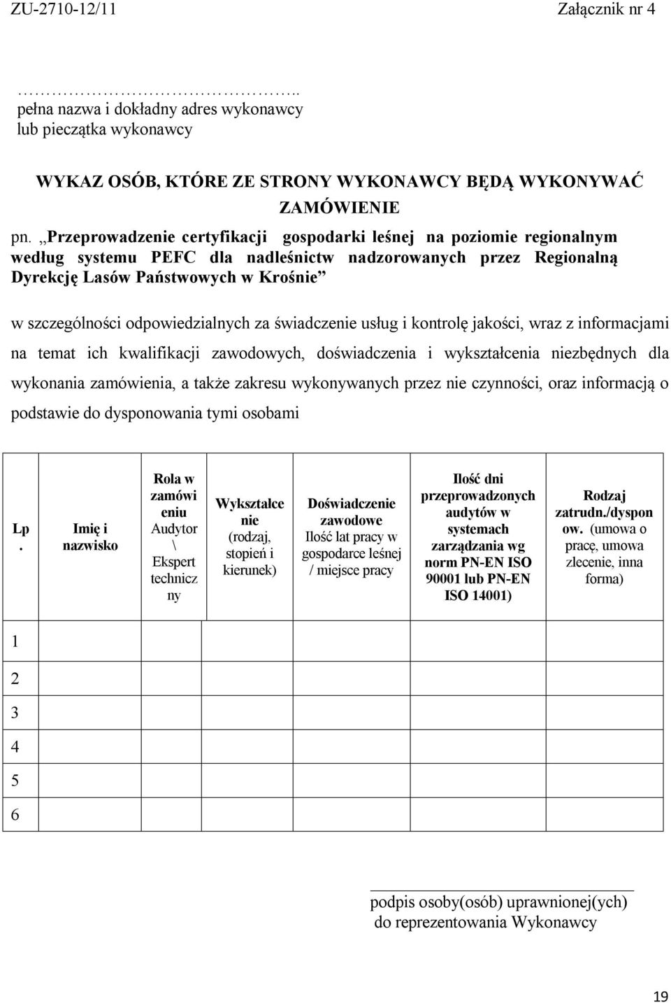 odpowiedzialnych za świadczenie usług i kontrolę jakości, wraz z informacjami na temat ich kwalifikacji zawodowych, doświadczenia i wykształcenia niezbędnych dla wykonania zamówienia, a także zakresu