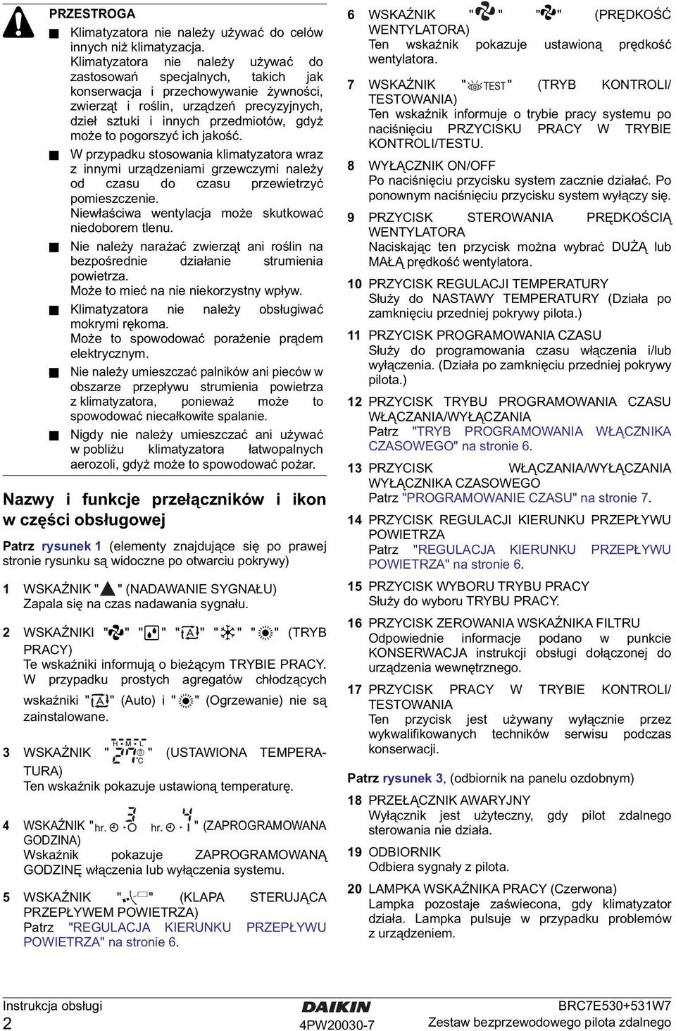 pogorszyć ich jakość. W przypadku stosowania klimatyzatora wraz z innymi urządzeniami grzewczymi należy od czasu do czasu przewietrzyć pomieszczenie.