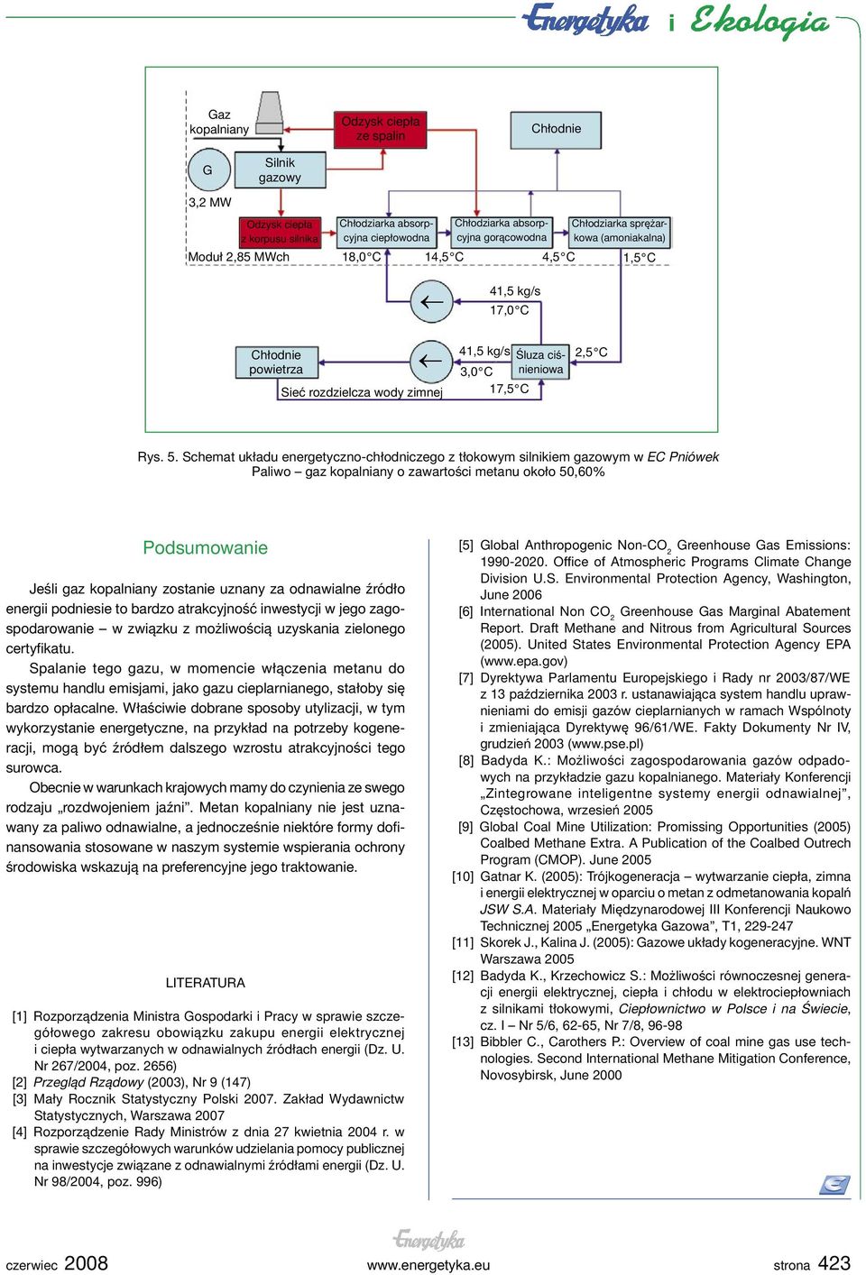 Schemat układu energetyczno-chłodniczego z tłokowym silnikiem gazowym w EC Pniówek Paliwo gaz kopalniany o zawartości metanu około 50,60% Podsumowanie Jeśli gaz kopalniany zostanie uznany za