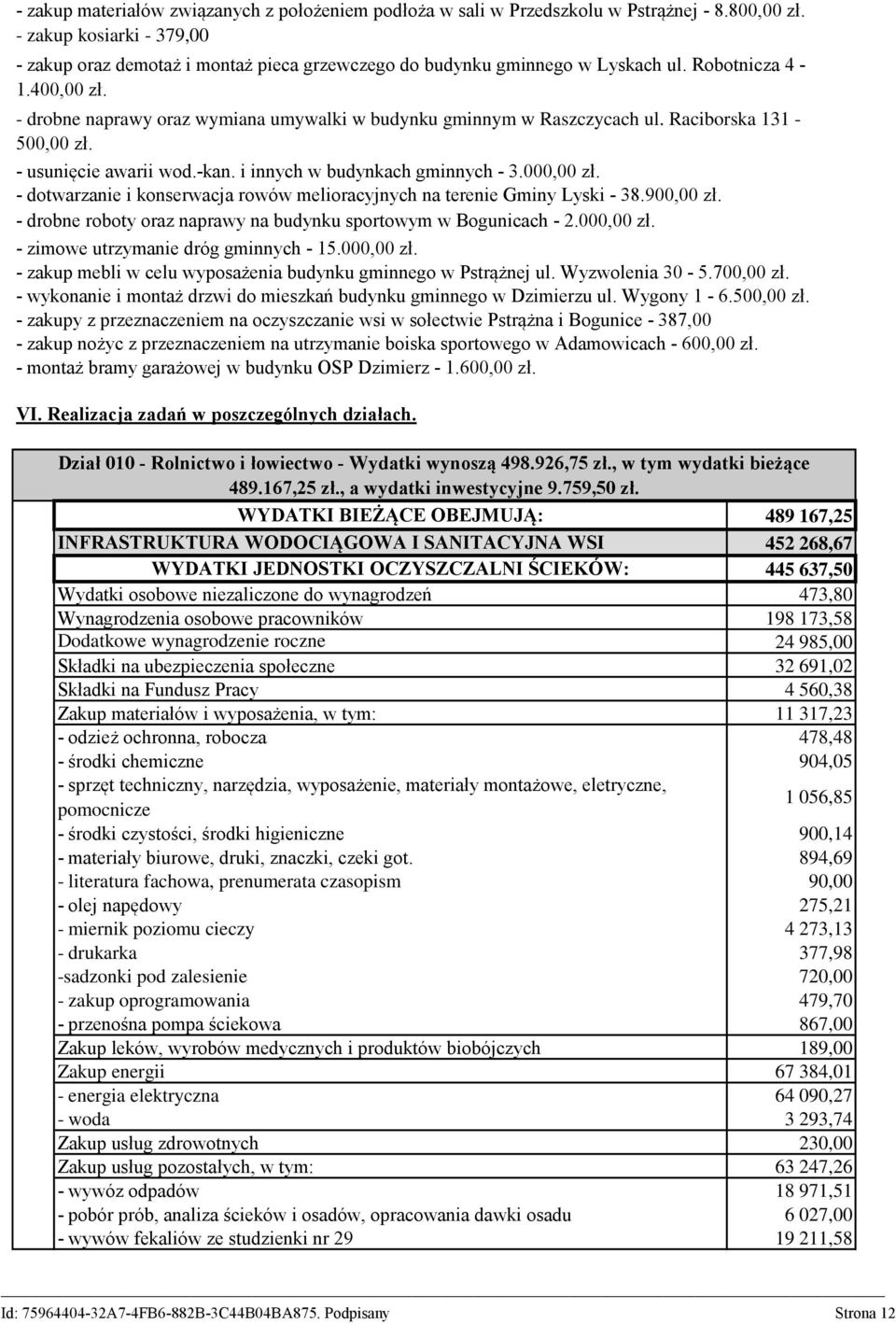 - drobne naprawy oraz wymiana umywalki w budynku gminnym w Raszczycach ul. Raciborska 131-500,00 zł. - usunięcie awarii wod.-kan. i innych w budynkach gminnych - 3.000,00 zł.