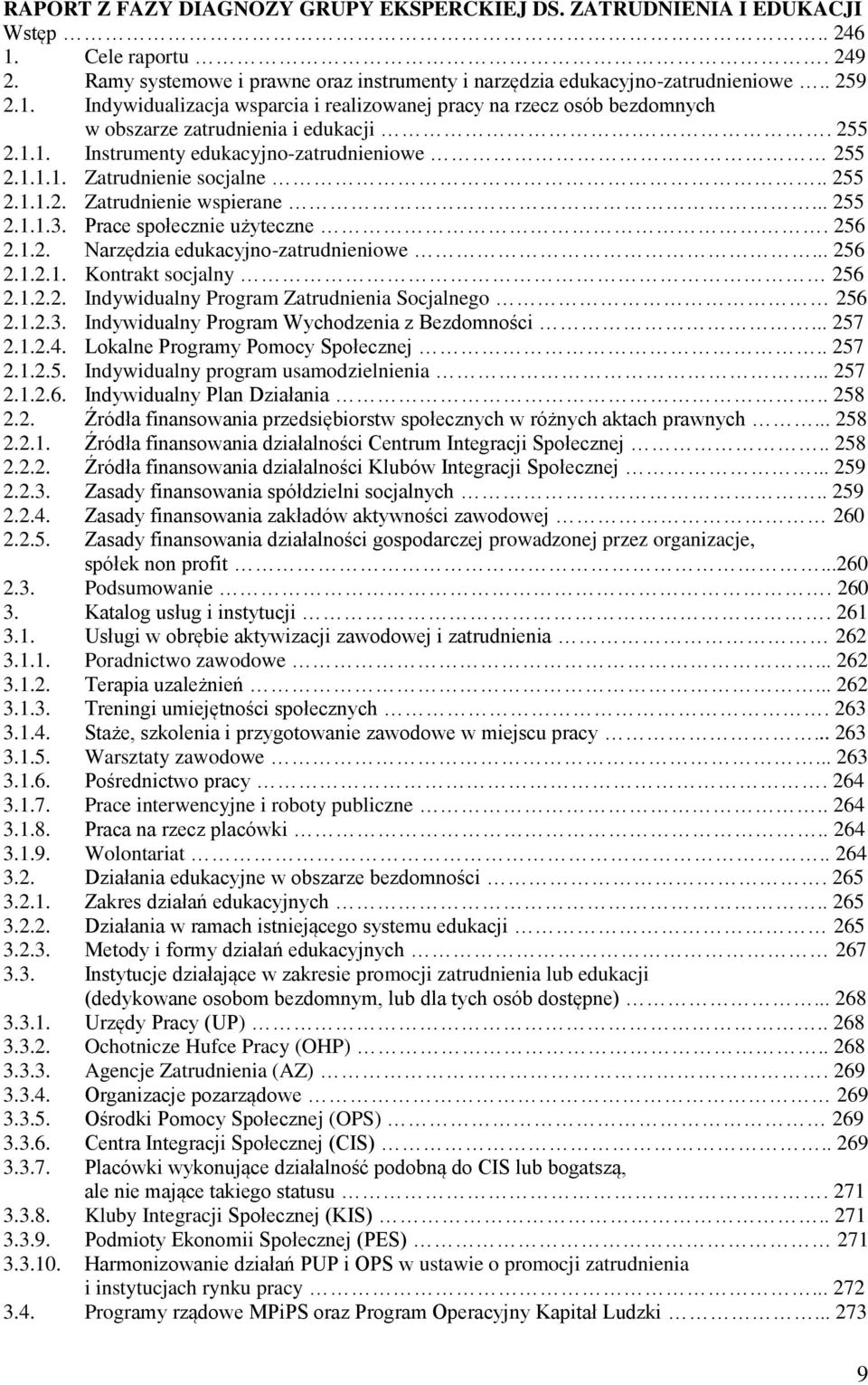 .. 256 2.1.2.1. Kontrakt socjalny 256 2.1.2.2. Indywidualny Program Zatrudnienia Socjalnego 256 2.1.2.3. Indywidualny Program Wychodzenia z Bezdomności... 257 2.1.2.4.