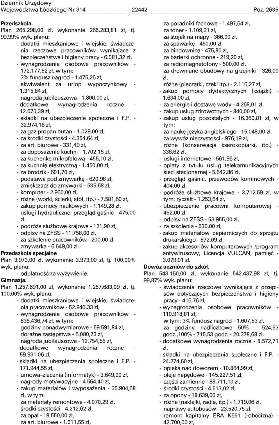 177,52 zł, w tym: 3% fundusz nagród - 1.475,26 zł, ekwiwalent za urlop wypoczynkowy - 1.315,84 zł, nagroda jubileuszowa - 1.800,00 zł, - dodatkowe wynagrodzenia roczne - 12.