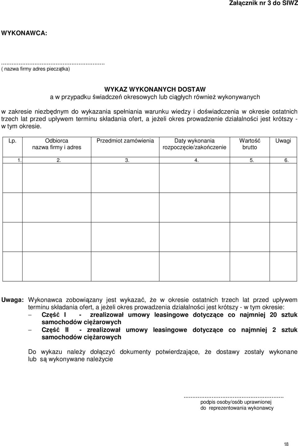 doświadczenia w okresie ostatnich trzech lat przed upływem terminu składania ofert, a jeŝeli okres prowadzenie działalności jest krótszy - w tym okresie. Lp.