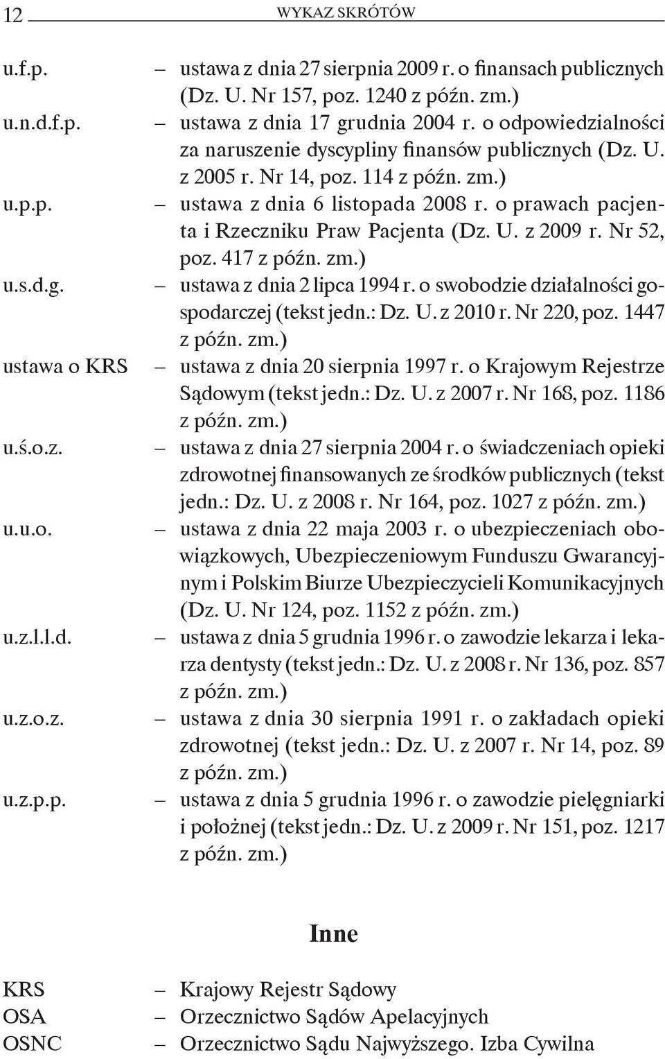 o prawach pacjen ta i Rzeczniku Praw Pacjenta (Dz. U. z 2009 r. Nr 52, poz. 417 ustawa z dnia 2 lipca 1994 r. o swobodzie działalności go spodarczej (tekst jedn.: Dz. U. z 2010 r. Nr 220, poz.