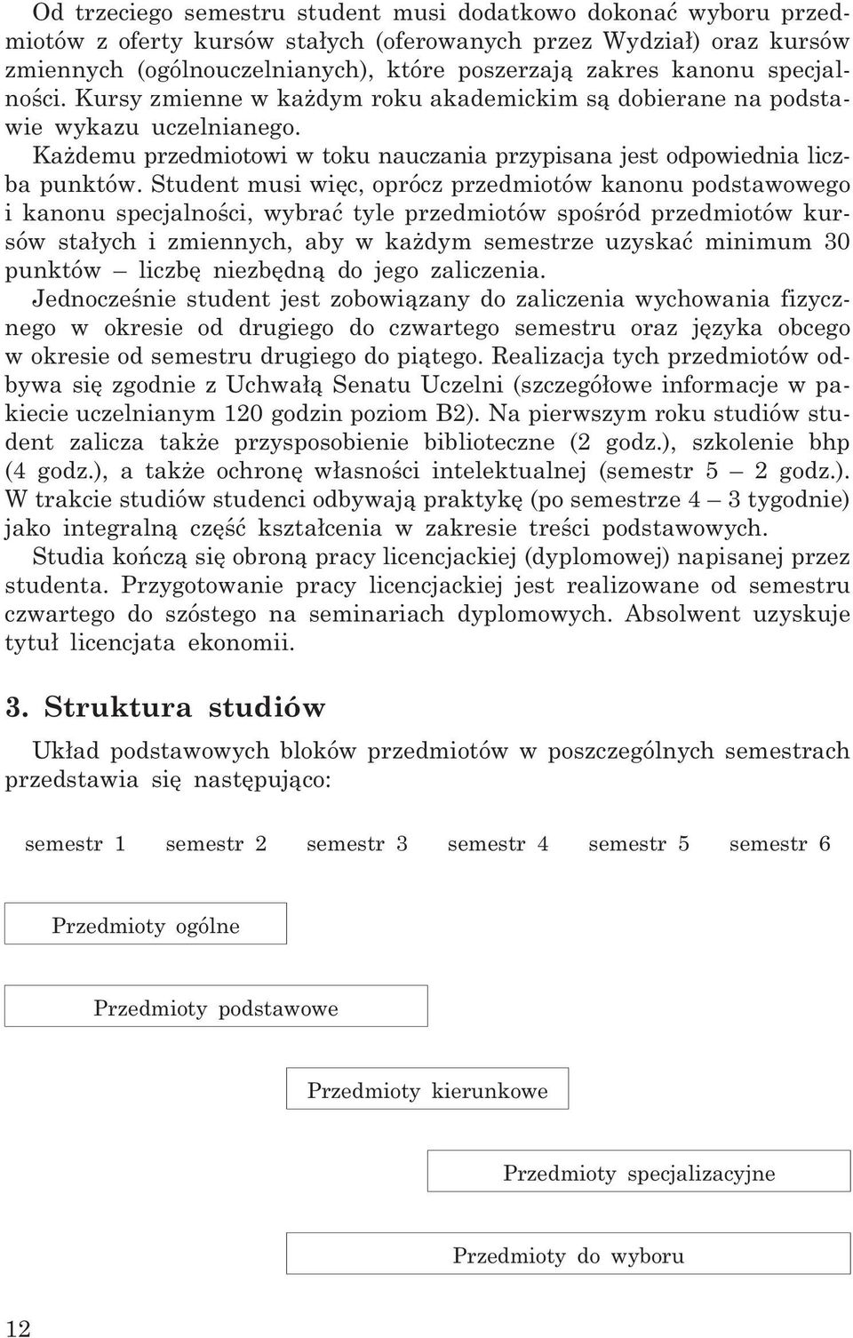 Student musi wiêc, oprócz przedmiotów kanonu podstawowego i kanonu specjalnoœci, wybraæ tyle przedmiotów spoœród przedmiotów kursów sta³ych i zmiennych, aby w ka dym semestrze uzyskaæ minimum 30