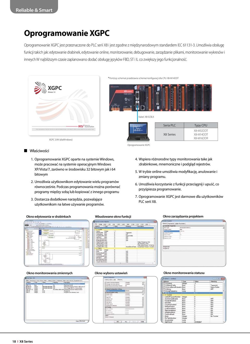 obsługę języków FBD, ST i I co zwiększy jego funkcjonalność. * Poniższy schemat przedstawia schemat konfiguracji dla CPU X8-M14DDT Release 1.0 Kabel: X8-SCBK THIS PROGRAM IS PROTECTED BY US.