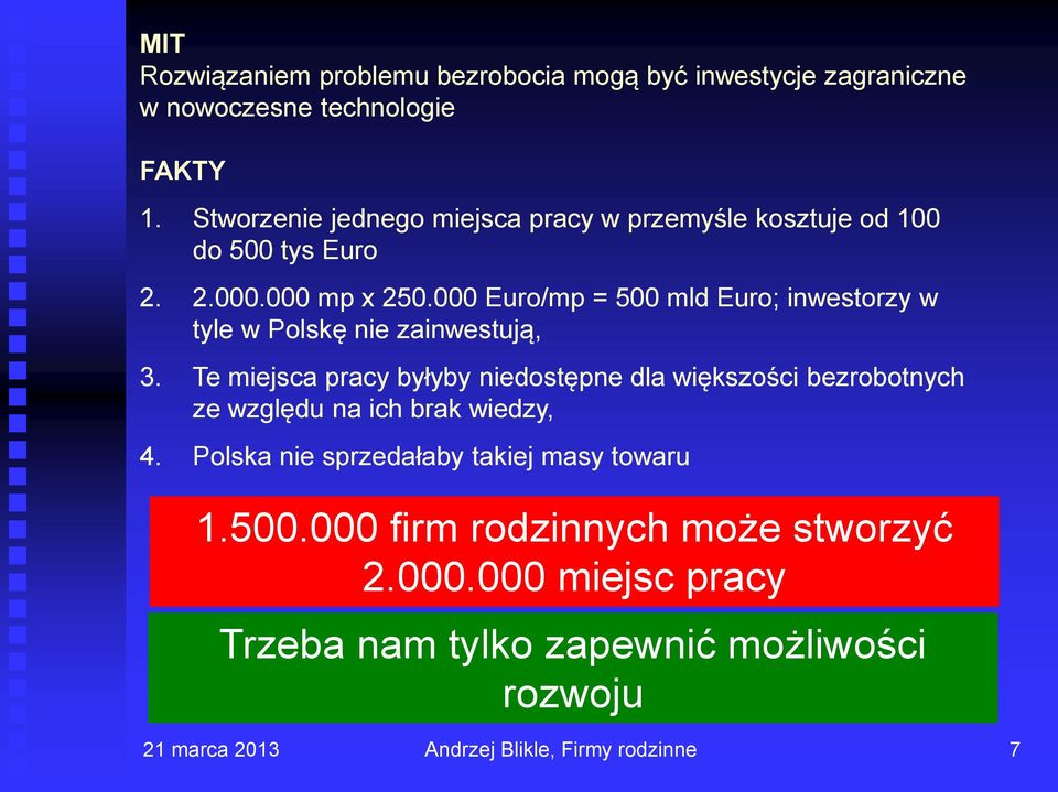 000 Euro/mp = 500 mld Euro; inwestorzy w tyle w Polskę nie zainwestują, 3.