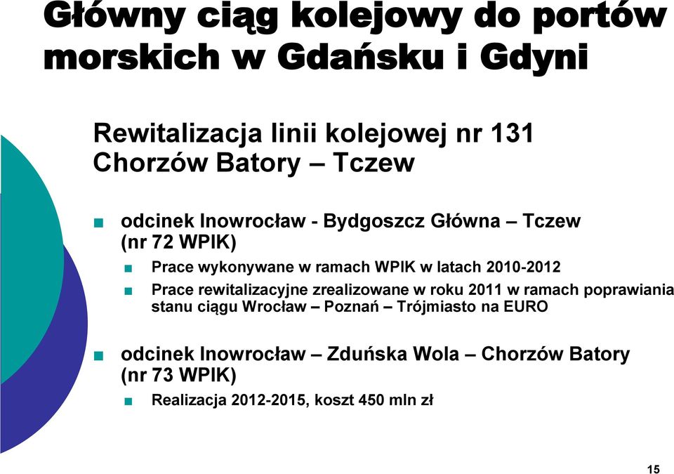 2010-2012 Prace rewitalizacyjne zrealizowane w roku 2011 w ramach poprawiania stanu ciągu Wrocław Poznań