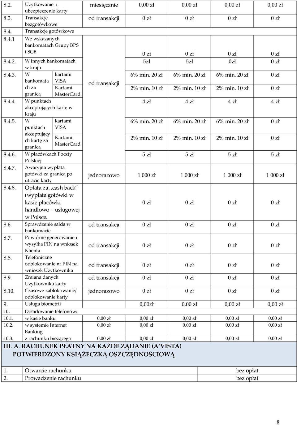 W punktach akceptujący ch kartę za granicą kartami VISA Kartami MasterCard miesięcznie 0,00 zł 0,00 zł 0,00 zł 0,00 zł od transakcji 0 zł 0 zł 0 zł 0 zł od transakcji 0 zł 0 zł 0 zł 0 zł 5zł 5zł 0zł