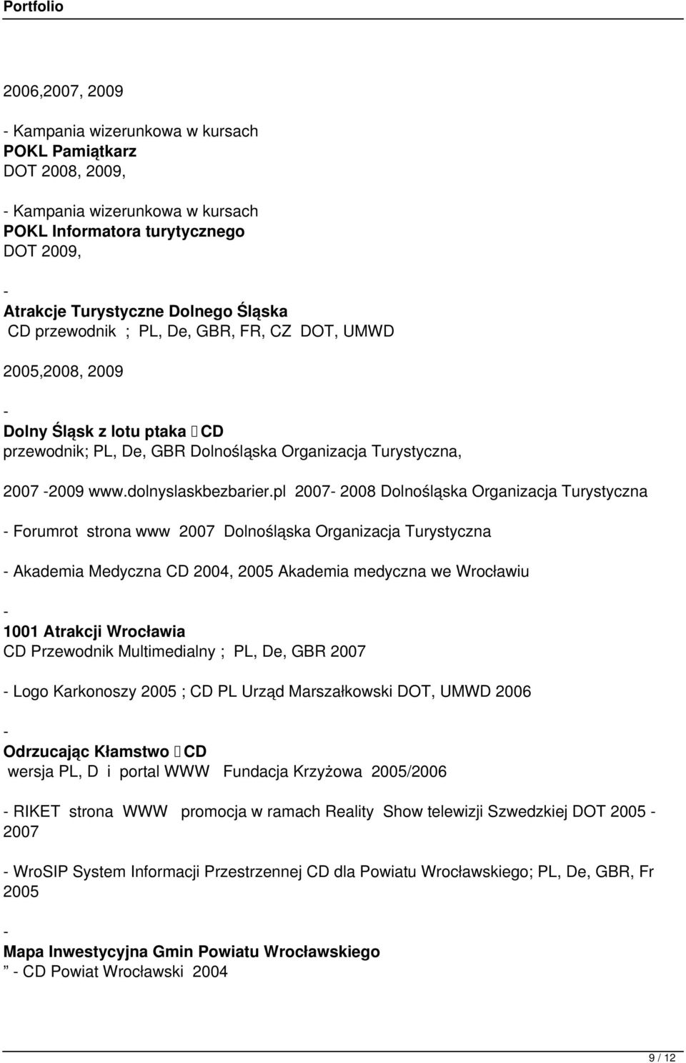 pl 2007 2008 Dolnośląska Organizacja Turystyczna Forumrot strona www 2007 Dolnośląska Organizacja Turystyczna Akademia Medyczna CD 2004, 2005 Akademia medyczna we Wrocławiu 1001 Atrakcji Wrocławia CD