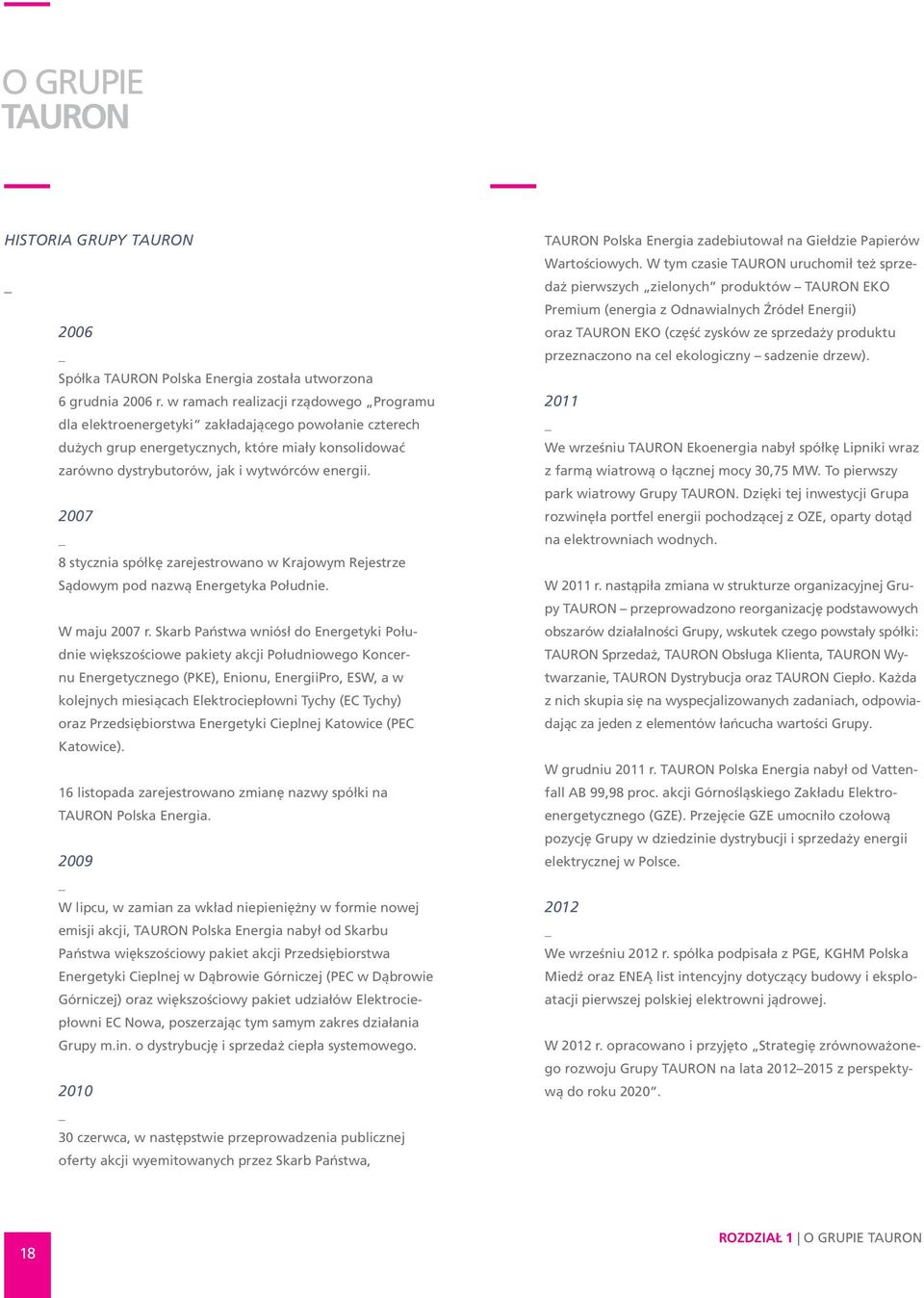 2007 8 stycznia spółkę zarejestrowano w Krajowym Rejestrze Sądowym pod nazwą Energetyka Południe. W maju 2007 r.