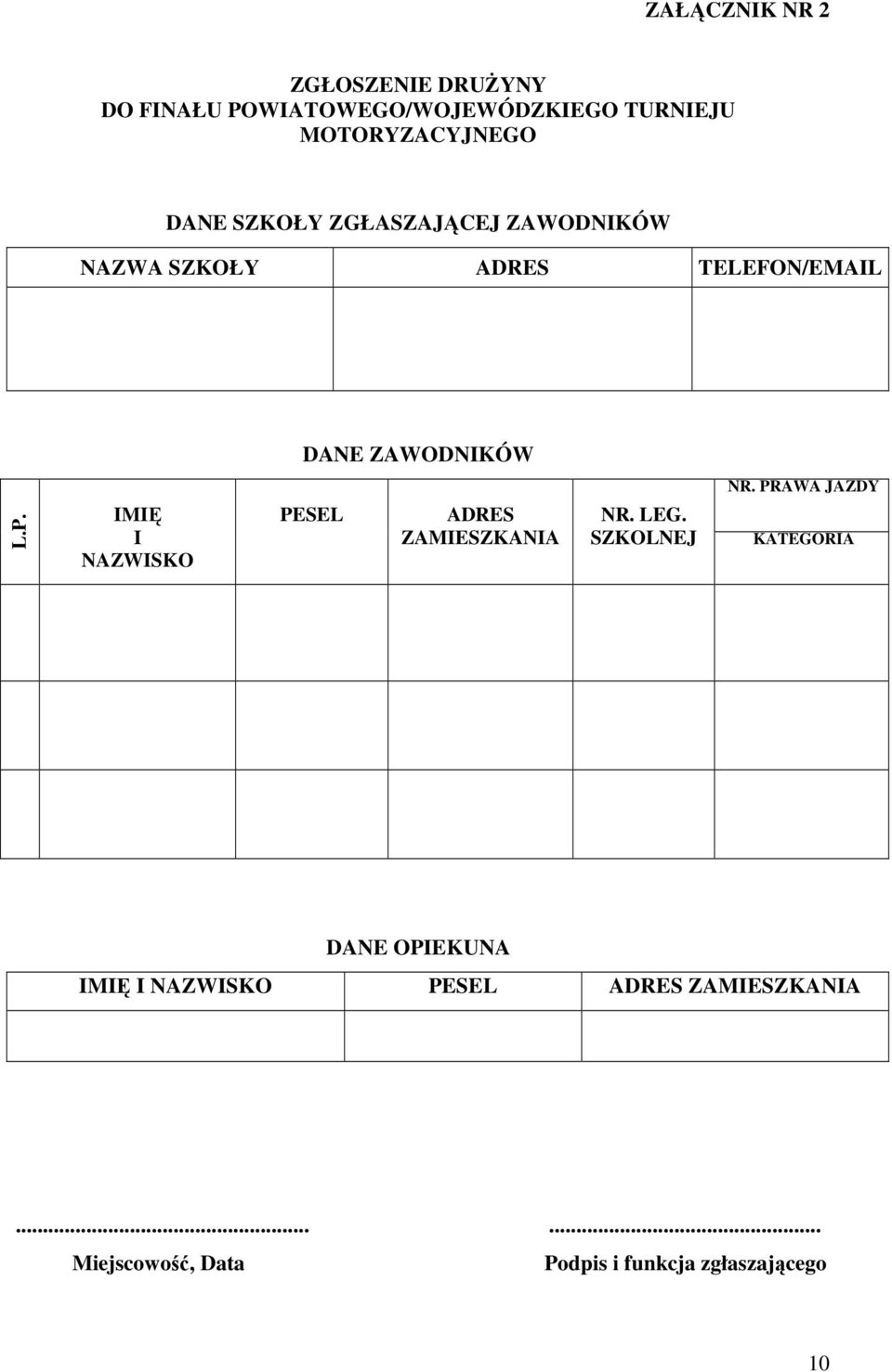 PRAWA JAZDY L.P. IMIĘ I NAZWISKO PESEL ADRES ZAMIESZKANIA NR. LEG.