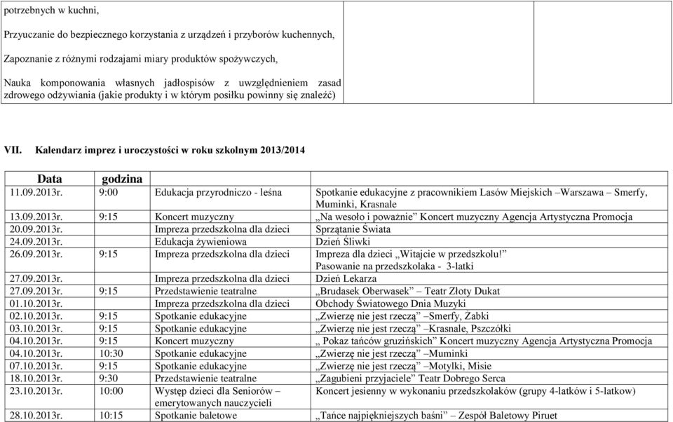 9:00 Edukacja przyrodniczo - leśna Spotkanie edukacyjne z pracownikiem Lasów Miejskich Warszawa Smerfy, Muminki, Krasnale 13.09.2013r.