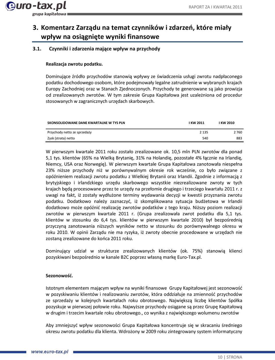 Stanach Zjednoczonych. Przychody te generowane są jako prowizja od zrealizowanych zwrotów. W tym zakresie Grupa Kapitałowa jest uzależniona od procedur stosowanych w zagranicznych urzędach skarbowych.