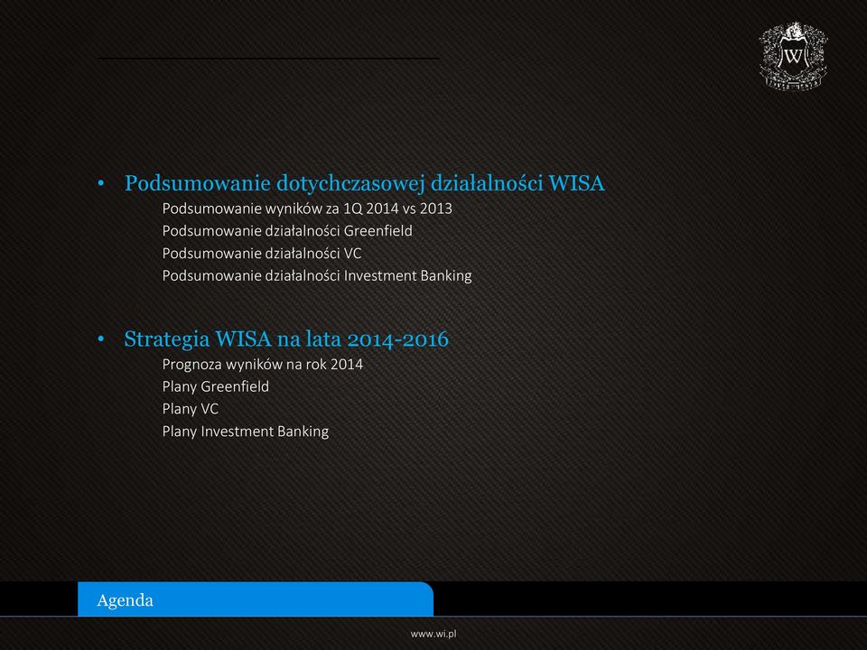 Podsumowanie działalności Investment Banking Strategia WISA na lata 2014-2016