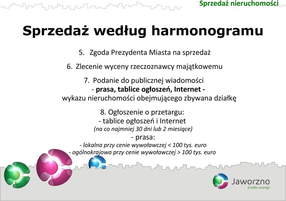 Podanie do publicznej wiadomości - prasa, tablice ogłoszeń, Internet - wykazu nieruchomości obejmującego zbywana