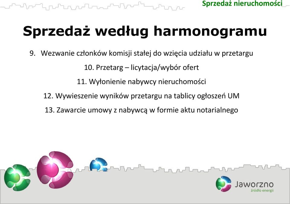 Przetarg licytacja/wybór ofert 11. Wyłonienie nabywcy nieruchomości 12.