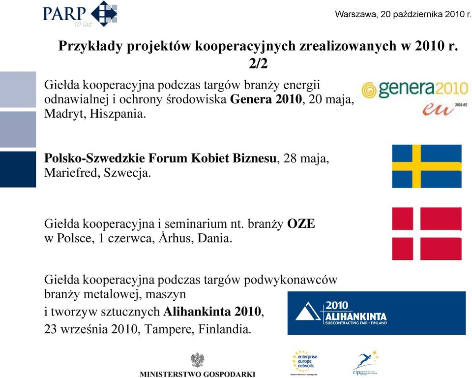 Hiszpania. Polsko-Szwedzkie Forum Kobiet Biznesu, 28 maja, Mariefred, Szwecja. Giełda kooperacyjna i seminarium nt.
