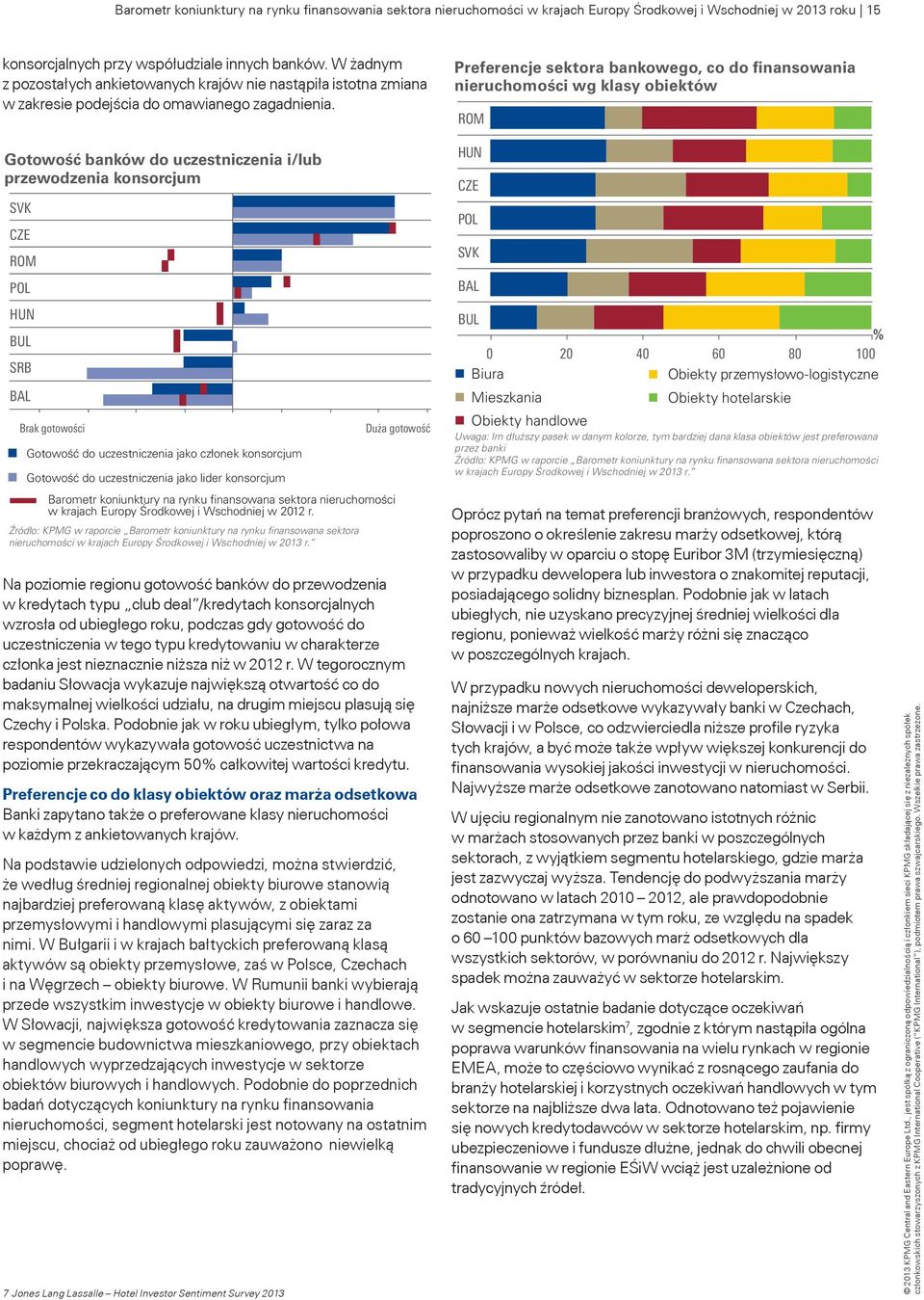 Preferencje sektora bankowego, co do finansowania nieruchomości wg klasy obiektów ROM Gotowość banków do uczestniczenia i/lub przewodzenia konsorcjum SVK CZE ROM POL HUN BUL SRB BAL Brak gotowości