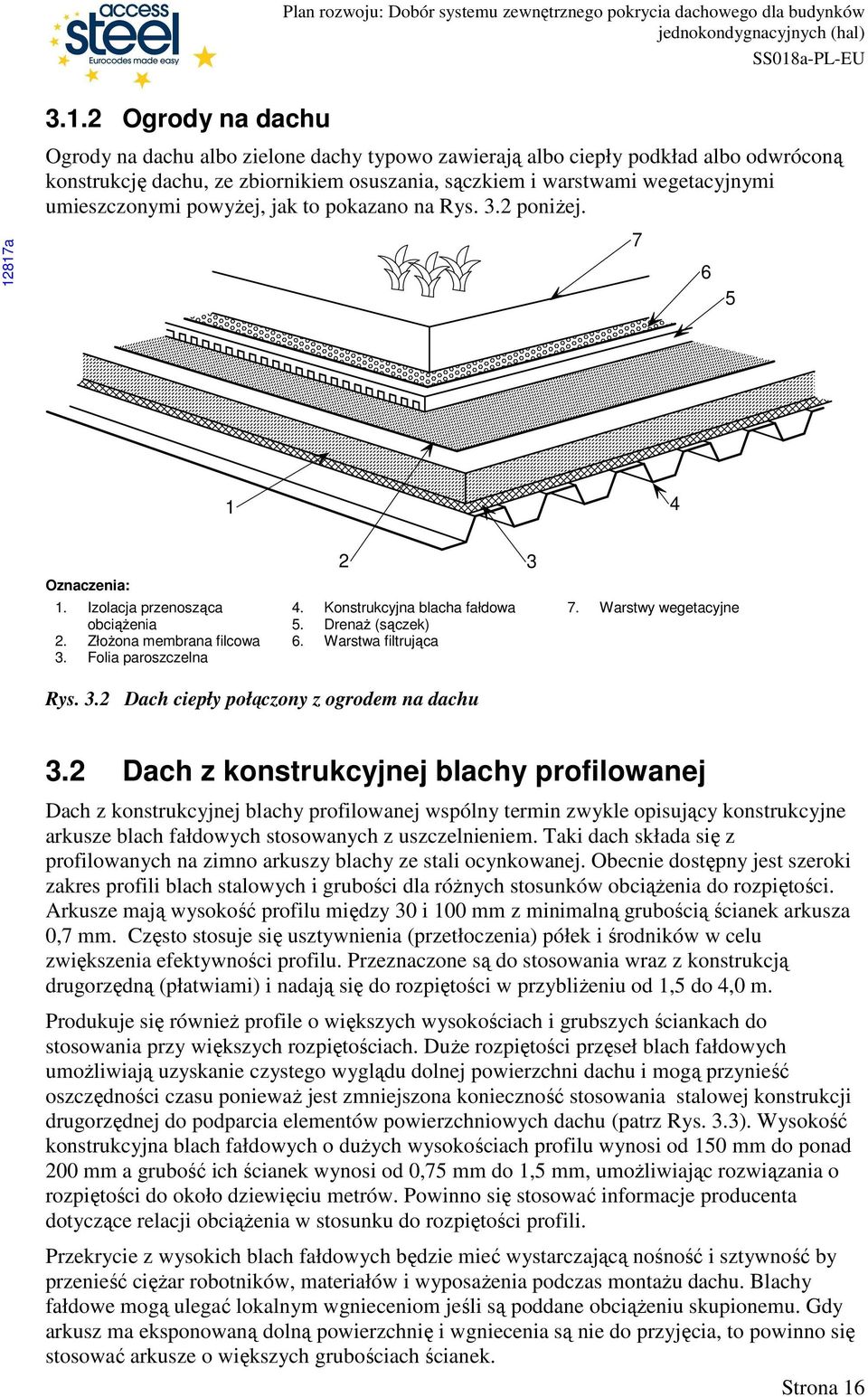 Konstrukcyjna blacha fałdowa 5. DrenaŜ (sączek) 6. Warstwa filtrująca 7. Warstwy wegetacyjne Rys. 3.2 Dach ciepły połączony z ogrodem na dachu 3.