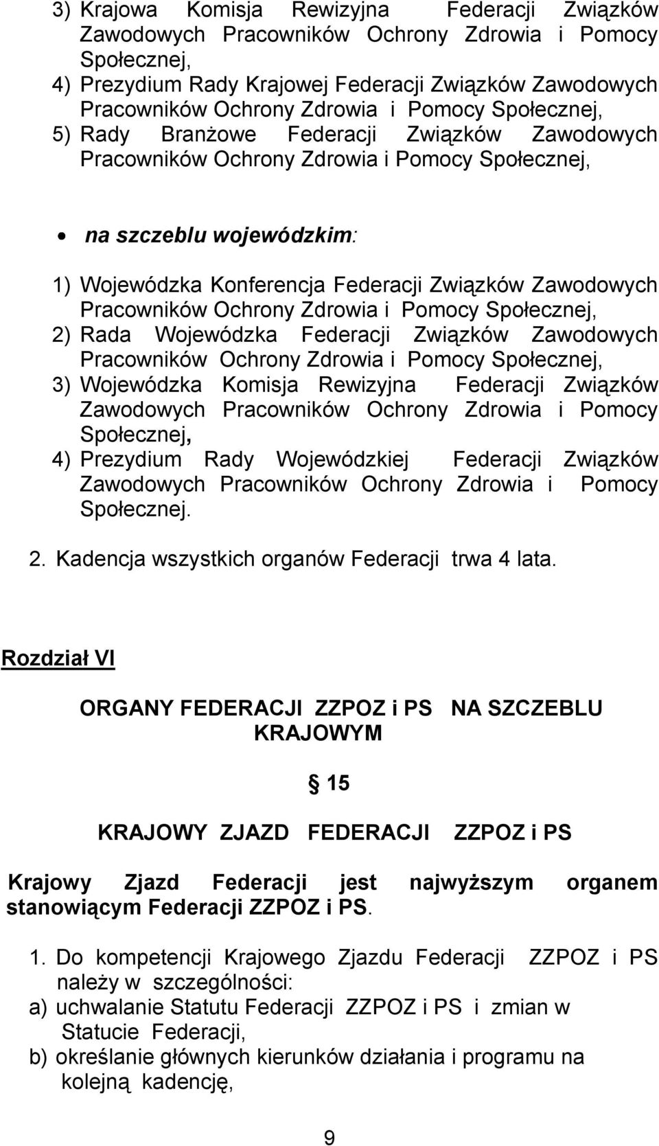 Pracowników Ochrony Zdrowia i Pomocy Społecznej, 2) Rada Wojewódzka Federacji Związków Zawodowych Pracowników Ochrony Zdrowia i Pomocy Społecznej, 3) Wojewódzka Komisja Rewizyjna Federacji Związków