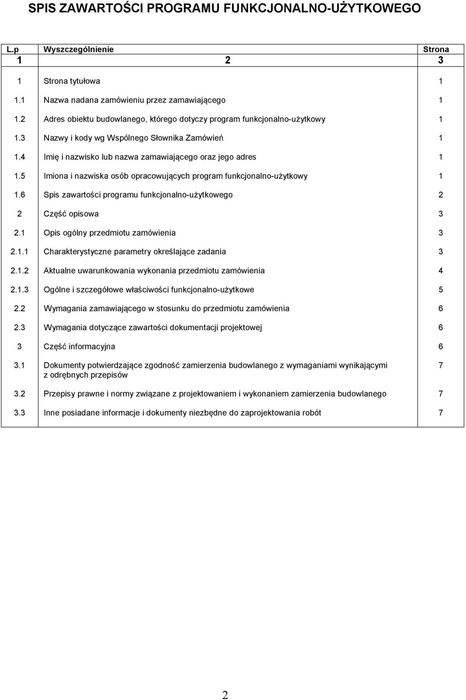 5 Imiona i nazwiska osób opracowujących program funkcjonalno-użytkowy 1 1.6 Spis zawartości programu funkcjonalno-użytkowego 2 2 Część opisowa 3 2.1 Opis ogólny przedmiotu zamówienia 3 2.1.1 Charakterystyczne parametry określające zadania 3 2.