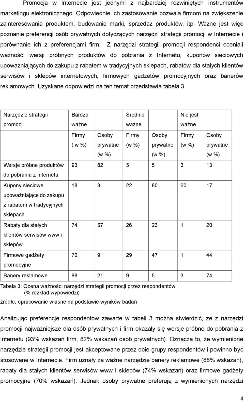 Ważne jest więc poznanie preferencji osób prywatnych dotyczących narzędzi strategii promocji w Internecie i porównanie ich z preferencjami firm.