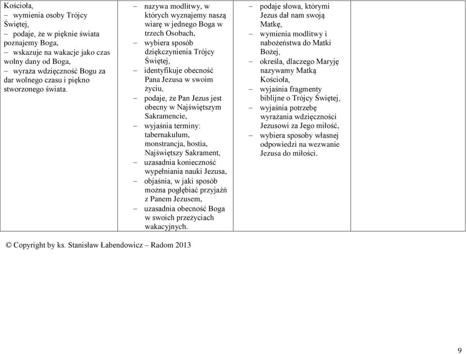 nazywa modlitwy, w których wyznajemy naszą wiarę w jednego Boga w trzech Osobach, wybiera sposób dziękczynienia Trójcy Świętej, identyfikuje obecność Pana Jezusa w swoim życiu, podaje, że Pan Jezus
