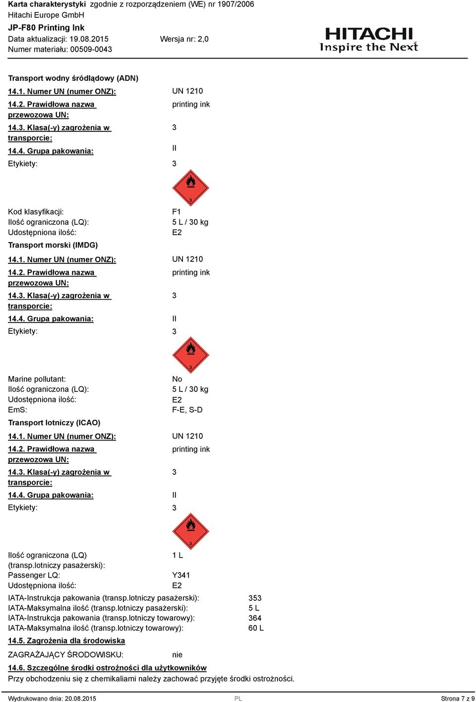 2. Prawidłowa nazwa przewozowa UN: 14.