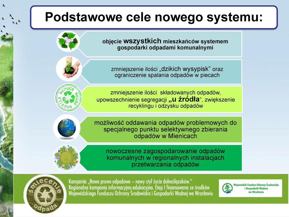 segregacji u źródła, zwiększenie recyklingu i odzysku odpadów możliwość oddawania odpadów problemowych do specjalnego punktu