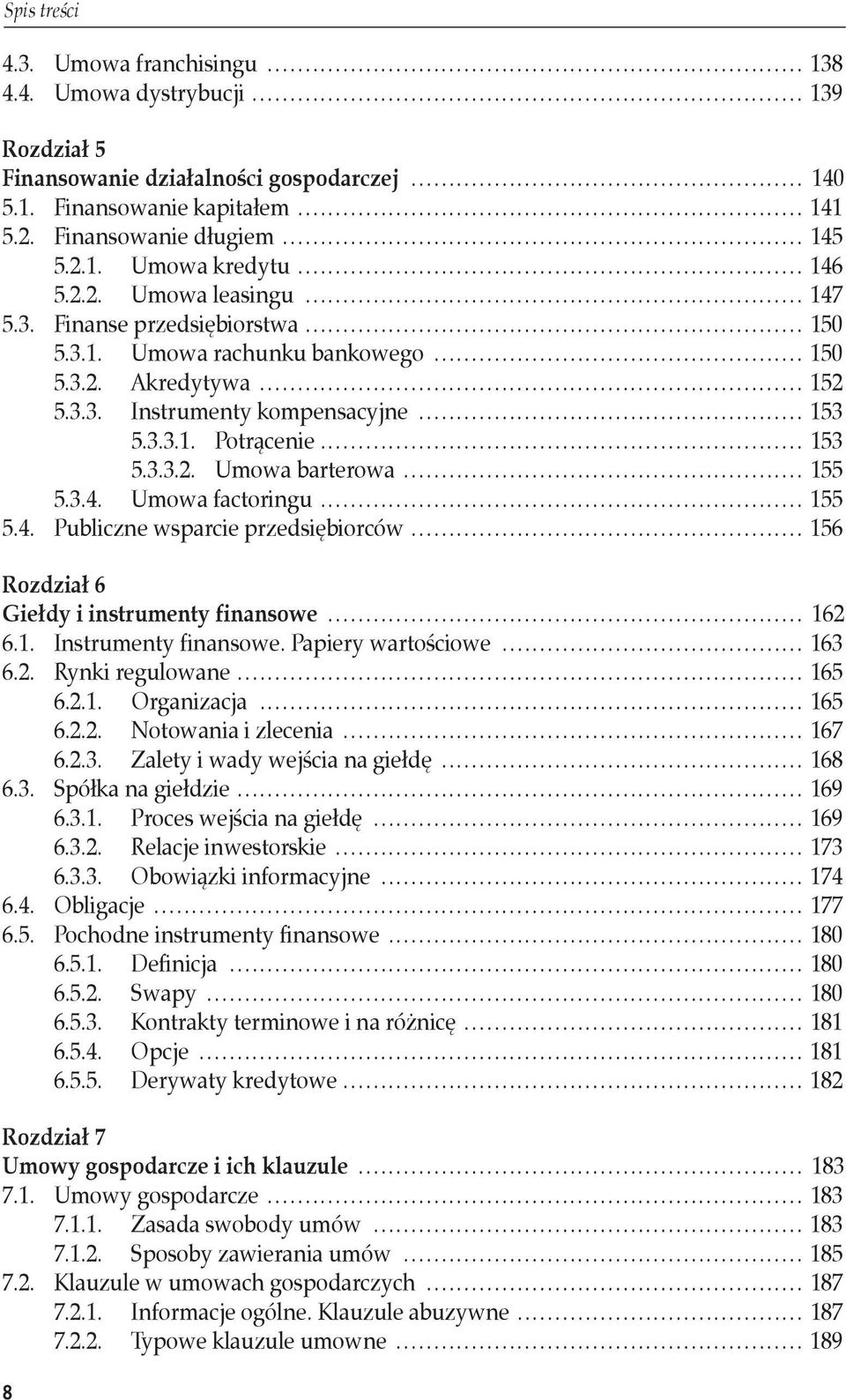 .. 153 5.3.3.2. Umowa barterowa... 155 5.3.4. Umowa factoringu... 155 5.4. Publiczne wsparcie przedsiębiorców... 156 Rozdział 6 Giełdy i instrumenty finansowe... 162 6.1. Instrumenty finansowe.