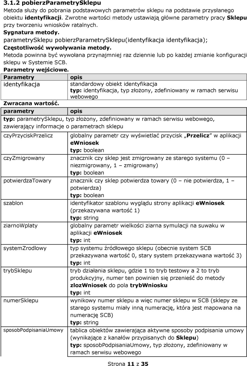 parametrysklepu pobierzparametrysklepu(identyfikacja identyfikacja); Częstotliwość wywoływania metody.