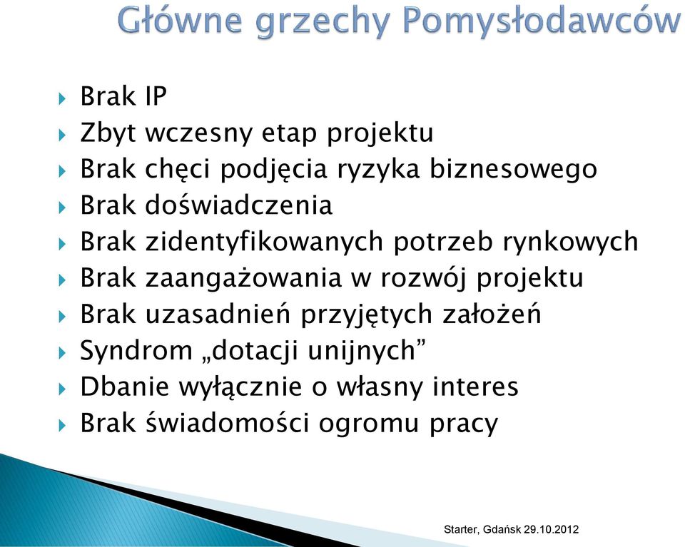 zaangażowania w rozwój projektu Brak uzasadnień przyjętych założeń