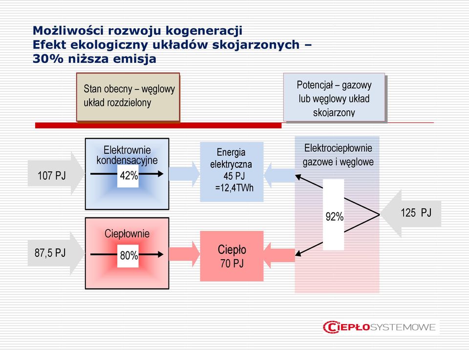 skojarzony 107 PJ Elektrownie kondensacyjne 42% Energia elektryczna 45 PJ