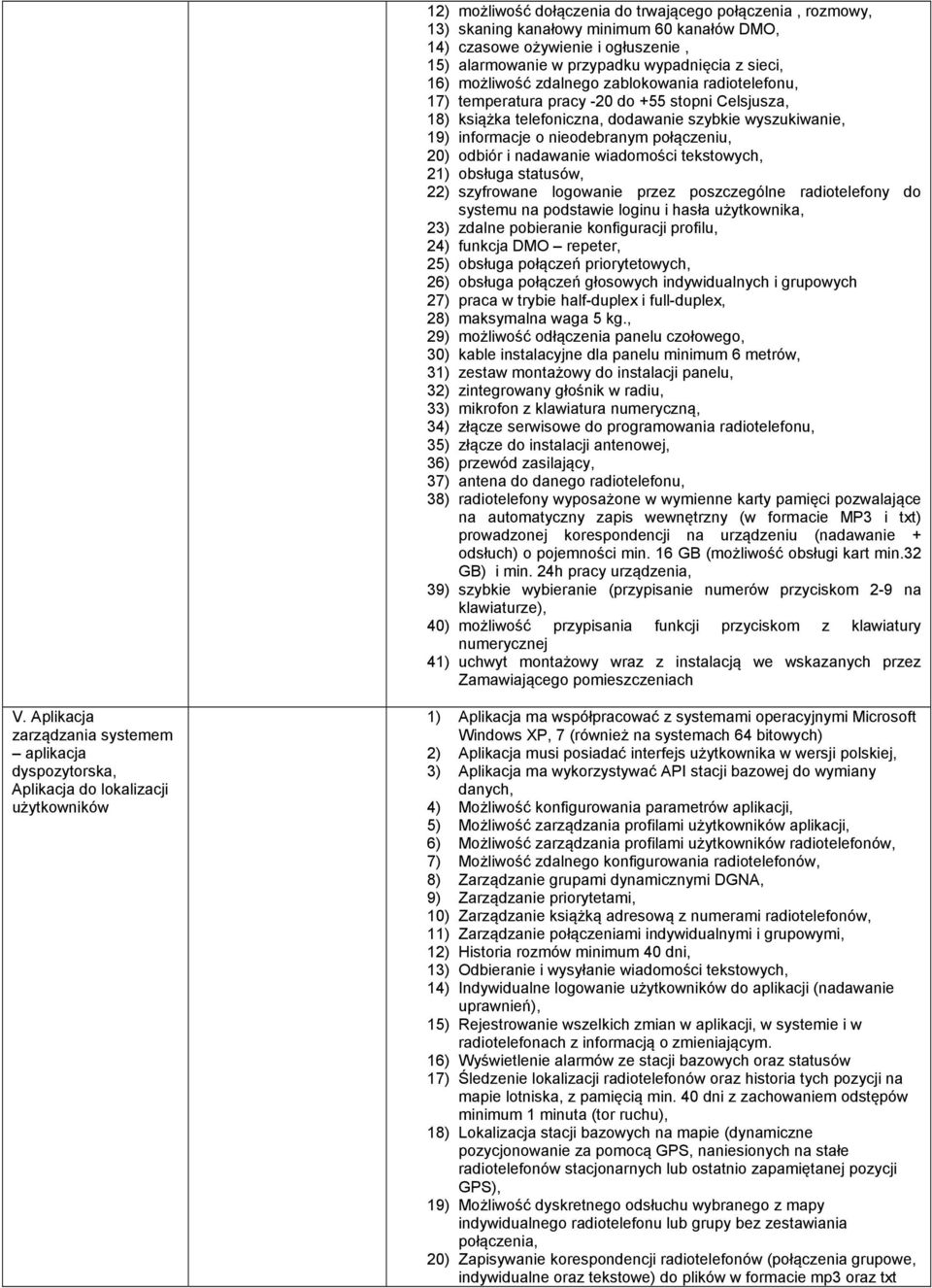 nadawanie wiadomości tekstowych, 2) obsługa statusów, 22) szyfrowane logowanie przez poszczególne radiotelefony do systemu na podstawie loginu i hasła użytkownika, 23) zdalne pobieranie konfiguracji