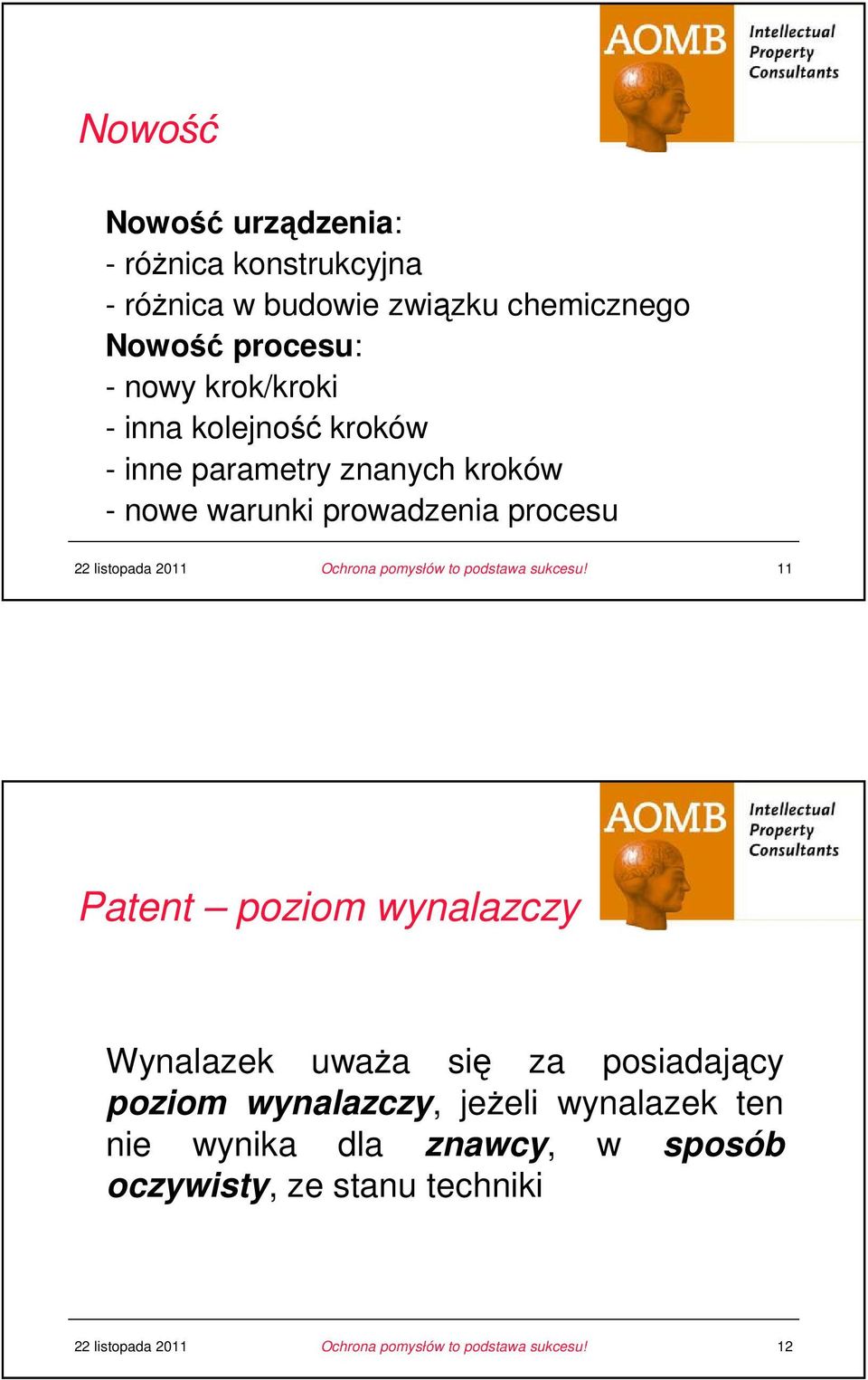 nowe warunki prowadzenia procesu 11 Patent poziom wynalazczy Wynalazek uwaŝa się za posiadający