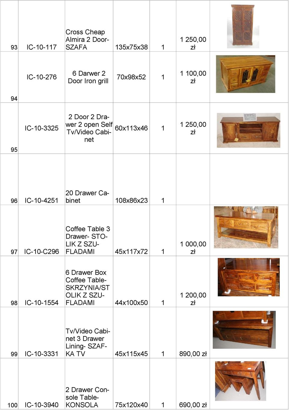 SZU45x7x72 97 IC-0-C296 FLADAMI 000,00 IC-0-554 6 Drawer Box Coffee TableSKRZYNIA/ST OLIK Z SZUFLADAMI 44x00x50 200,00