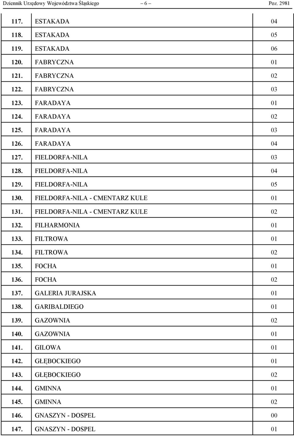 FIELDORFA-NILA - CMENTARZ KULE 01 131. FIELDORFA-NILA - CMENTARZ KULE 02 132. FILHARMONIA 01 133. FILTROWA 01 134. FILTROWA 02 135. FOCHA 01 136. FOCHA 02 137.