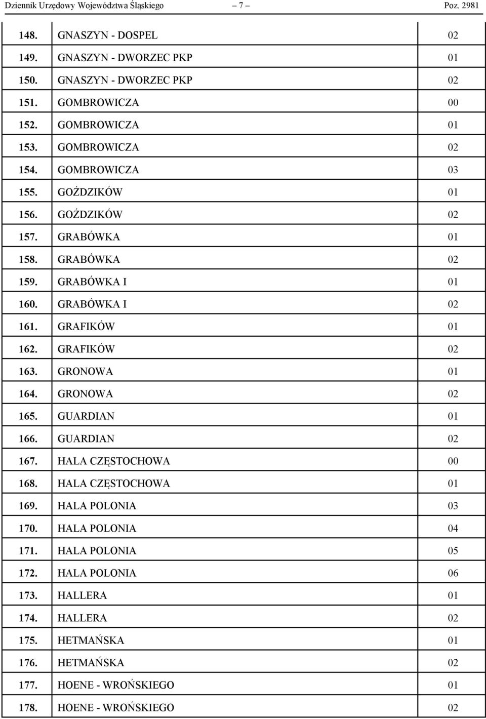 GRAFIKÓW 01 162. GRAFIKÓW 02 163. GRONOWA 01 164. GRONOWA 02 165. GUARDIAN 01 166. GUARDIAN 02 167. HALA CZĘSTOCHOWA 00 168. HALA CZĘSTOCHOWA 01 169. HALA POLONIA 03 170.