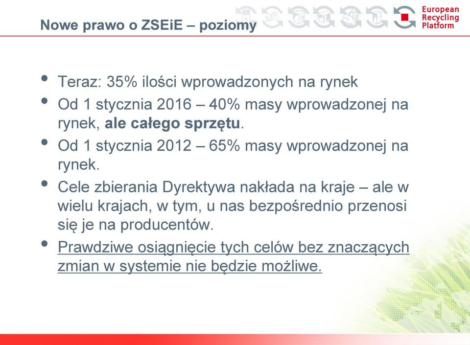 Cele zbierania Dyrektywa nakłada na kraje ale w wielu krajach, w tym, u nas bezpośrednio przenosi