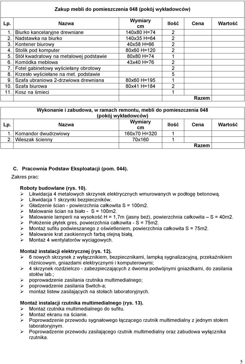 wyściełane na met. podstawie 5 9. Szafa ubraniowa 2-drzwiowa drewniana 80x60 H=195 1 10. Szafa biurowa 80x41 H=184 2 11.