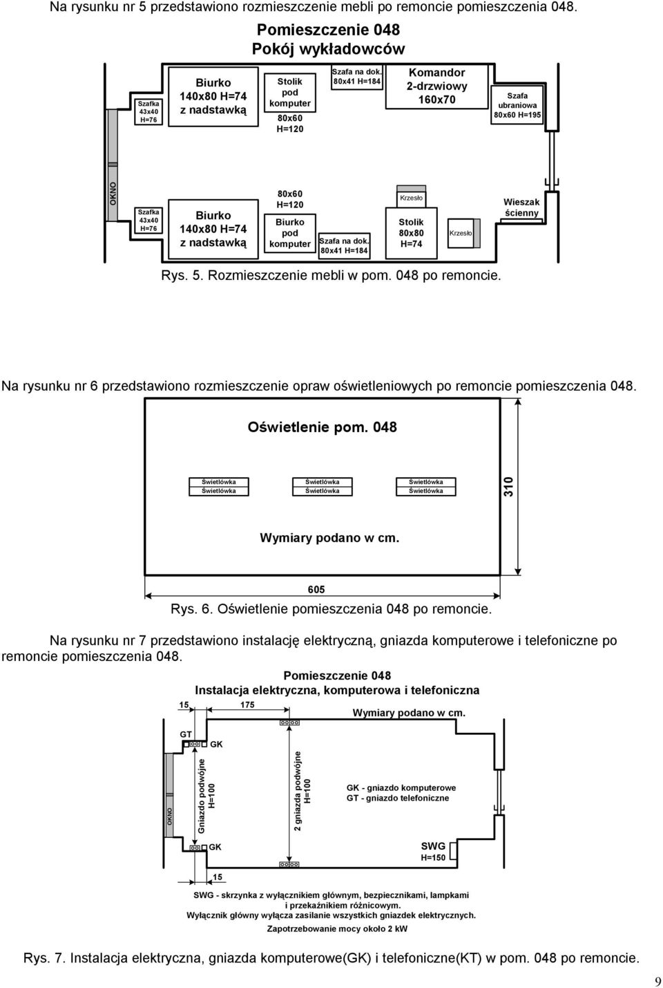 80x41 H=184 Komandor 2-drzwiowy 160x70 Szafa ubraniowa 80x60 H=195 Szafka 43x40 H=76 Biurko 140x80 H=74 z nadstawką 80x60 H=120 Biurko pod komputer Szafa na dok.