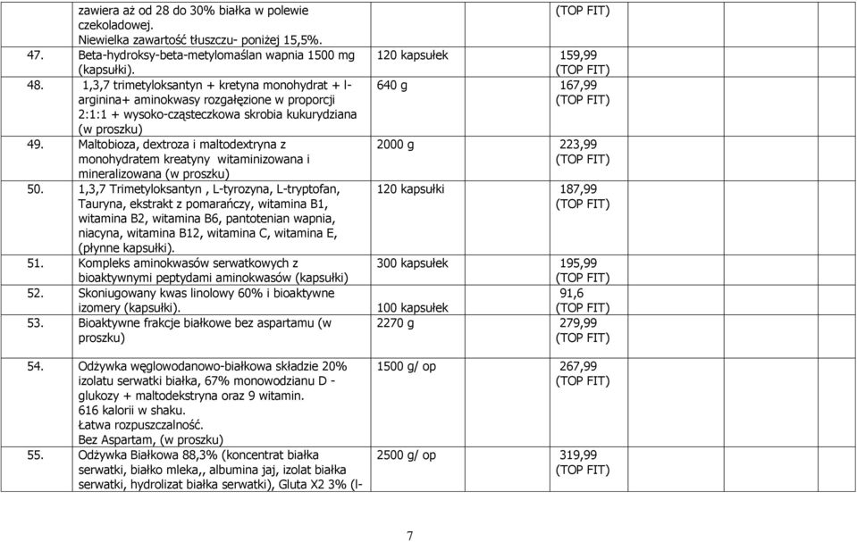 Maltobioza, dextroza i maltodextryna z monohydratem kreatyny witaminizowana i mineralizowana (w proszku) 50.