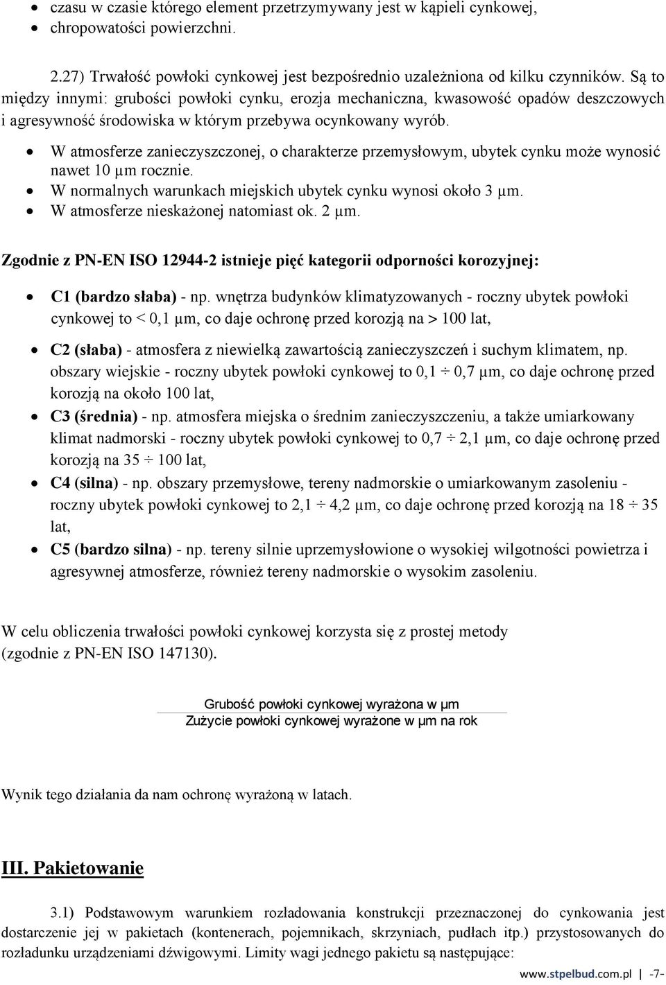 W atmosferze zanieczyszczonej, o charakterze przemysłowym, ubytek cynku może wynosić nawet 10 µm rocznie. W normalnych warunkach miejskich ubytek cynku wynosi około 3 µm.