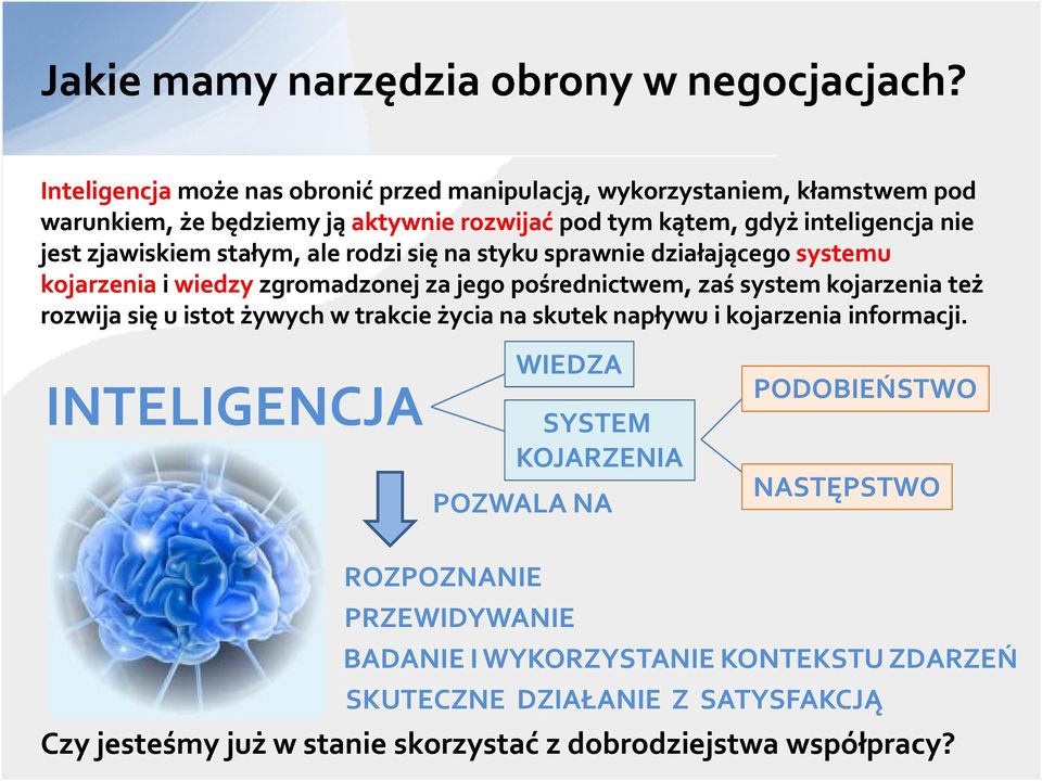 stałym, ale rodzi się na styku sprawnie działającego systemu kojarzenia i wiedzyzgromadzonej zgromadzonej za jego pośrednictwem, zaś system kojarzenia też rozwija się u istot