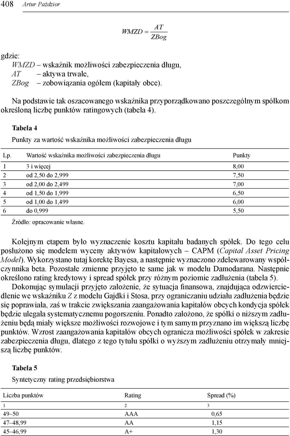 Wartość wskaźnika możliwości zabezpieczenia długu Punkty 1 3 i więcej 8,00 2 od 2,50 do 2,999 7,50 3 od 2,00 do 2,499 7,00 4 od 1,50 do 1,999 6,50 5 od 1,00 do 1,499 6,00 6 do 0,999 5,50 Kolejnym