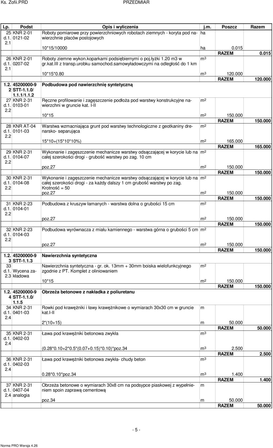 1.0/ 1.1.5 34 2.4 KNR 2-31 0401-03 35 KNR 2-31 0402-03 2.4 36 KNR 2-31 0402-03 2.4 37 KNR 2-31 0407-04 2.4 analogia Roboty ziene wykon.koparkai podsiębiernyi o poj.łyżki 1.20 3 w gr.kat.iii z transp.